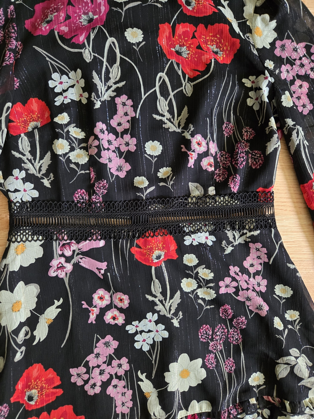 Donna Morgan Black Floral Ruffle Mini Dress - Picture 2 of 4